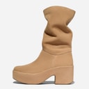 Womens Platform Slouch Suede Heeled Boots Desert Tan