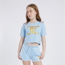 Girls Heart Boxy T-Shirt And Velour Shorts Co-Ord Set Power Blue