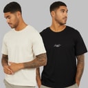 Mens Cover Script Two Pack Relaxed T-Shirts Black/Moonbeam