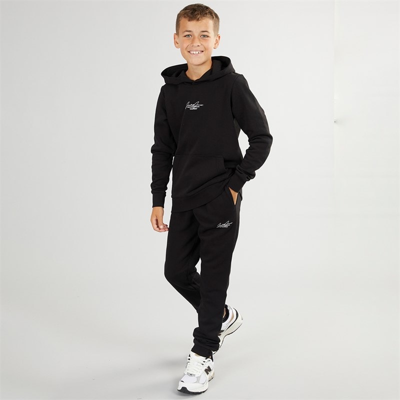 Boys Cover Script Hoodie And Joggers Tracksuit Black - Image 1
