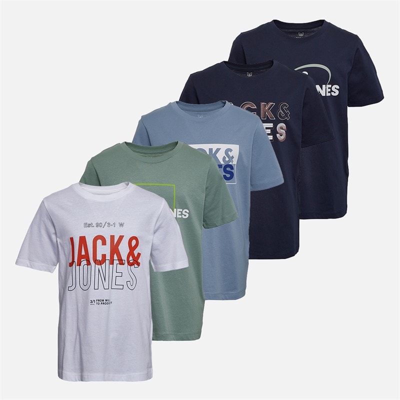 JACK & JONES Boys Casper Five Pack T-Shirts Iceberg Green