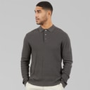 Mens Cooper Knitted Long Sleeve Polo Shirt Volcanic Ash