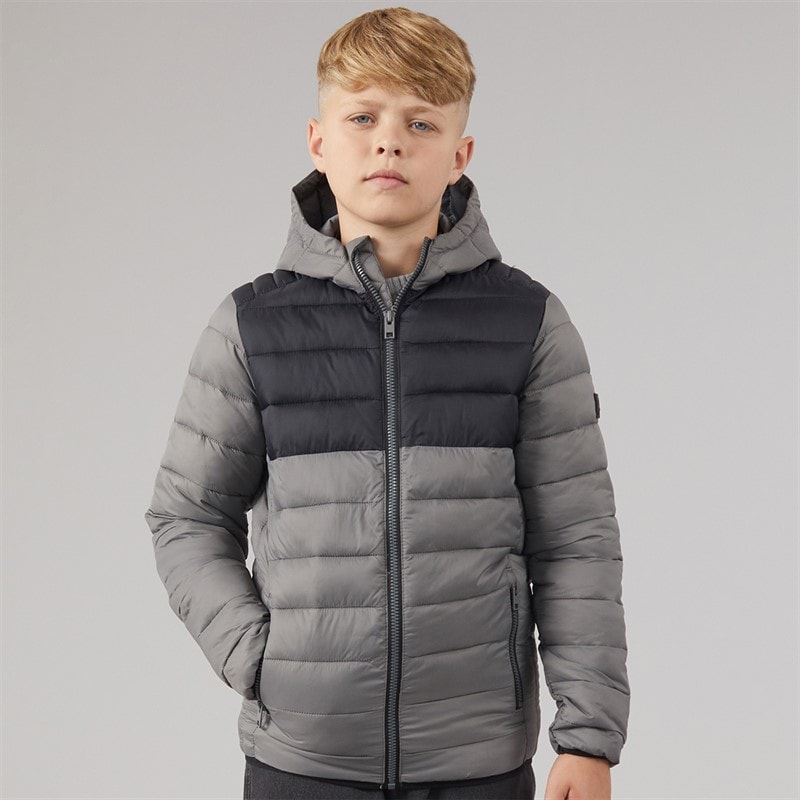 Boys Bradley Light Puffer Jacket Castlerock/Black - Image 3