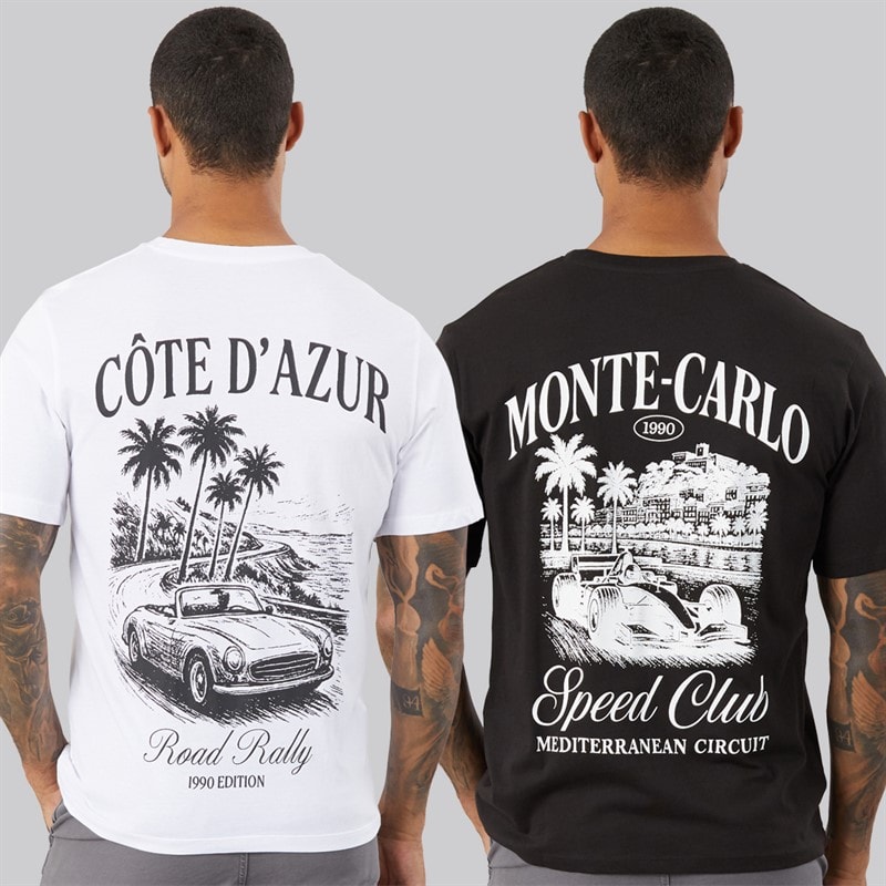 Mens Carlo Print Two Pack T-Shirts /Black White/Black - Image 3