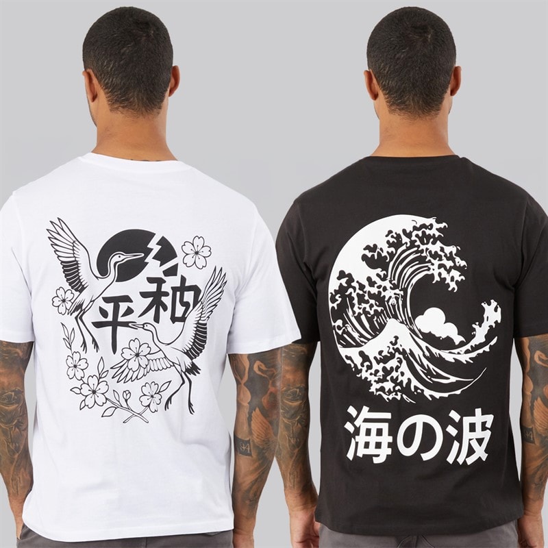Mens Yuto Print Two Pack T-Shirts /Black White/Black - Image 3