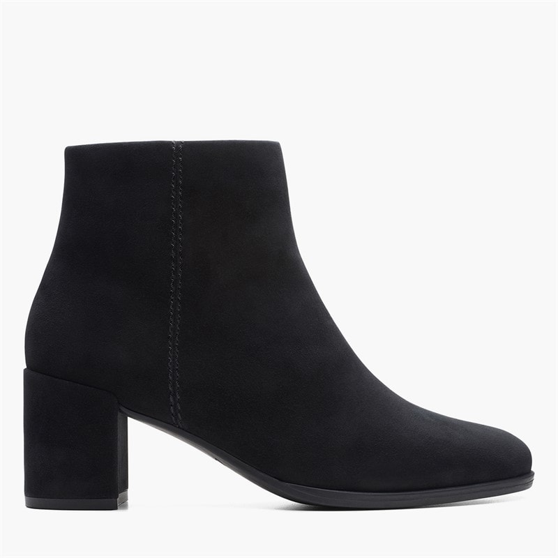 Clarks Womens Freva 55 Side Zip Boots Black Suede