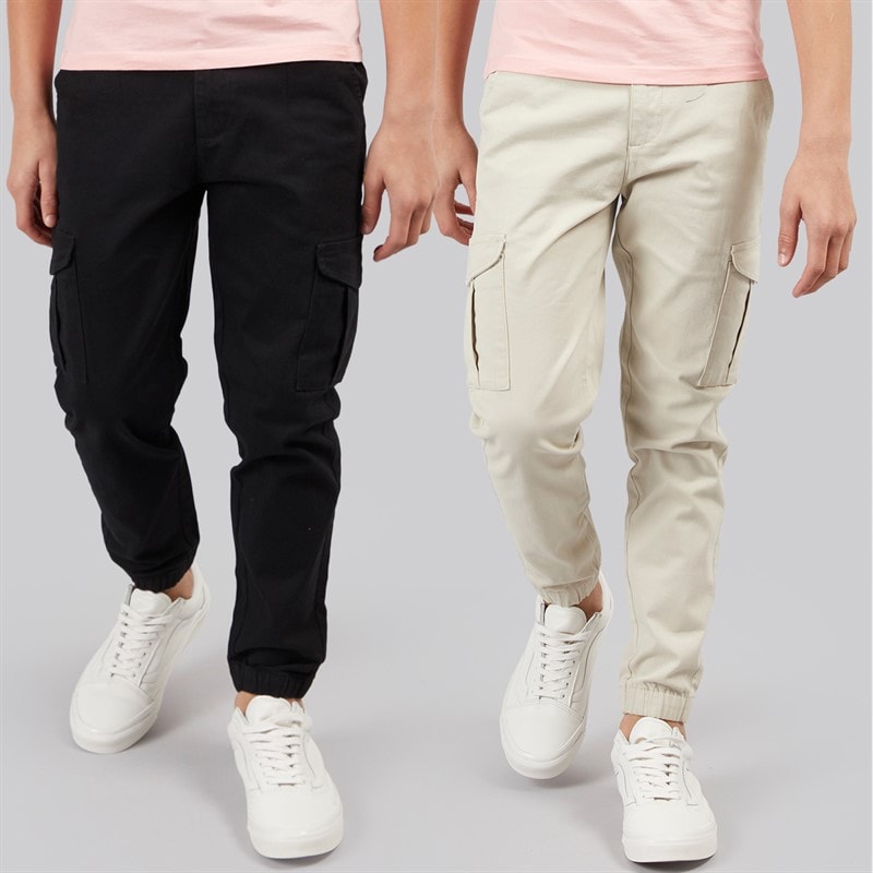 Boys Two Pack Chino Cargo Trousers Black/Stone - Image 1