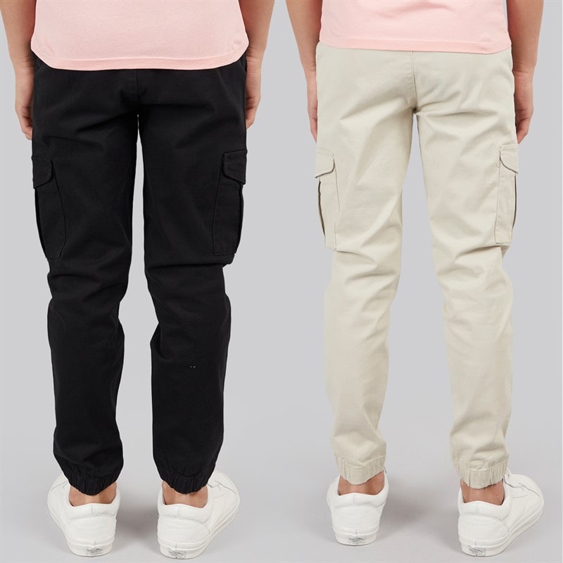 Boys Two Pack Chino Cargo Trousers Black/Stone - Image 2