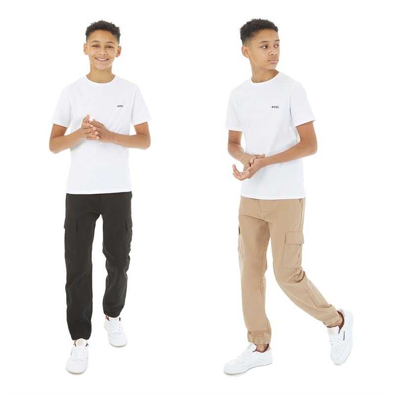 Boys Two Pack Chino Cargo Trousers Black/Stone - Image 3