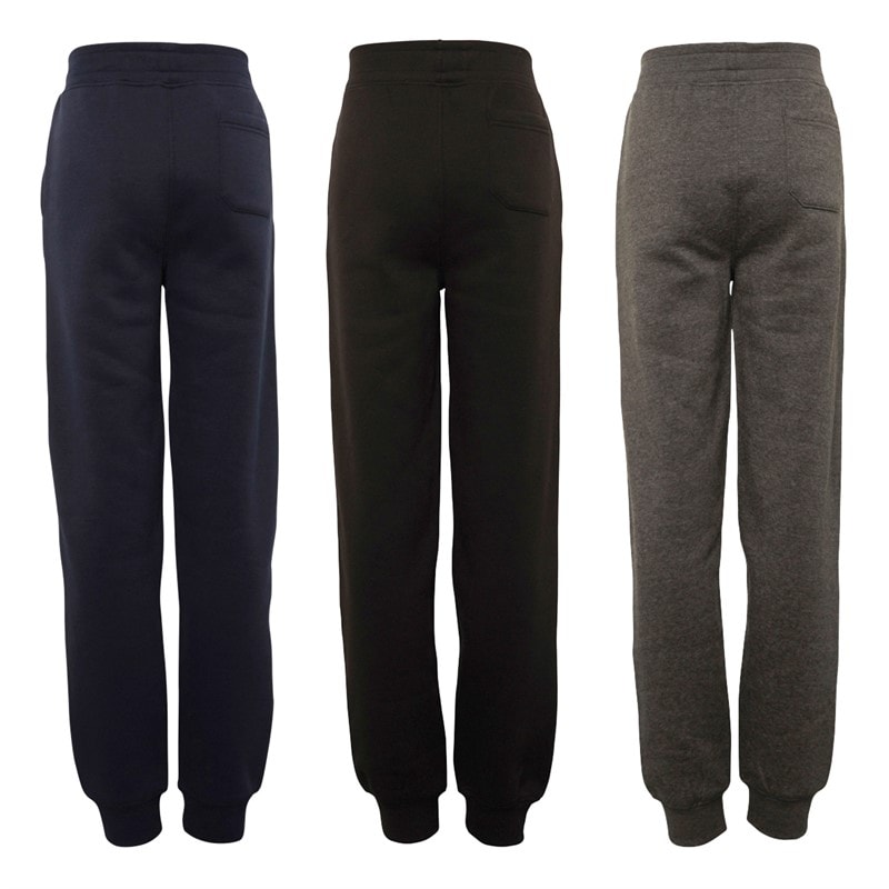 Boys Three Pack Slim Fit Cuffed Fleece Joggers Black/Charcoal/Navy - Image 2
