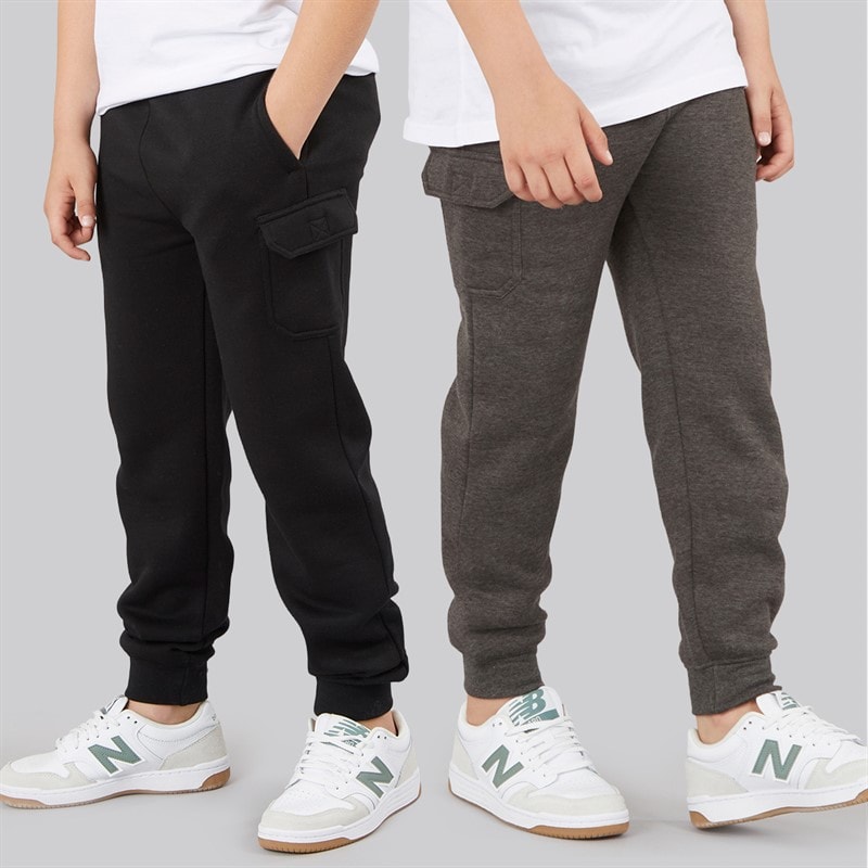 Boys Two Pack Cargo Joggers Black/Charcoal Marl - Image 1