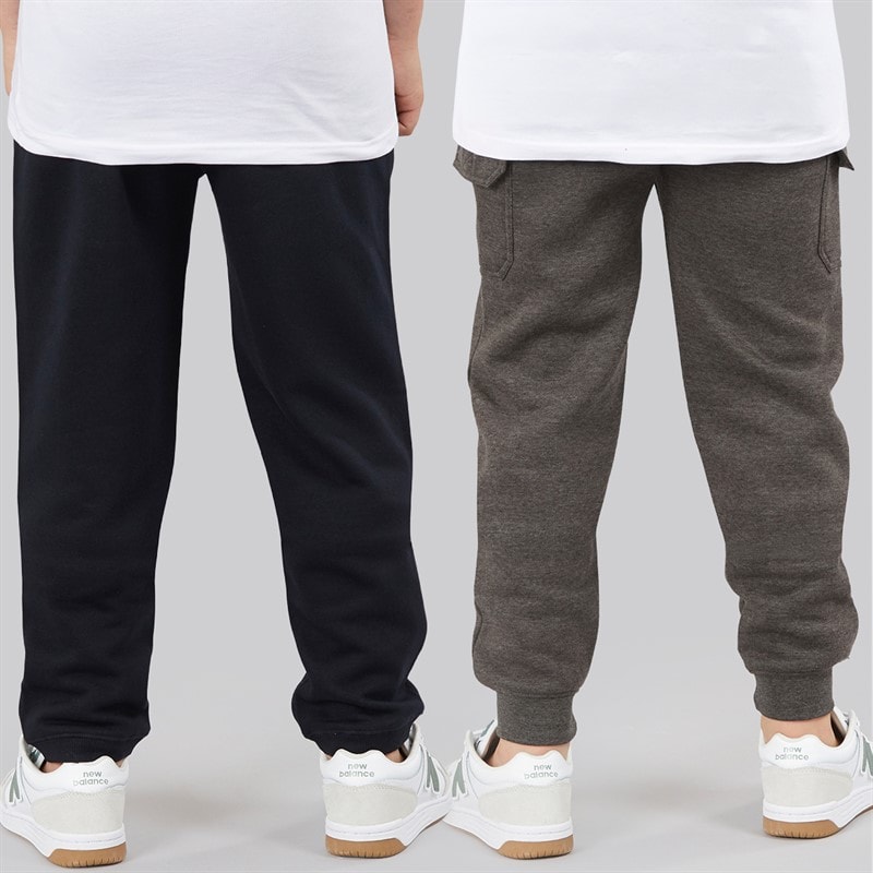 Boys Two Pack Cargo Joggers Black/Charcoal Marl - Image 2