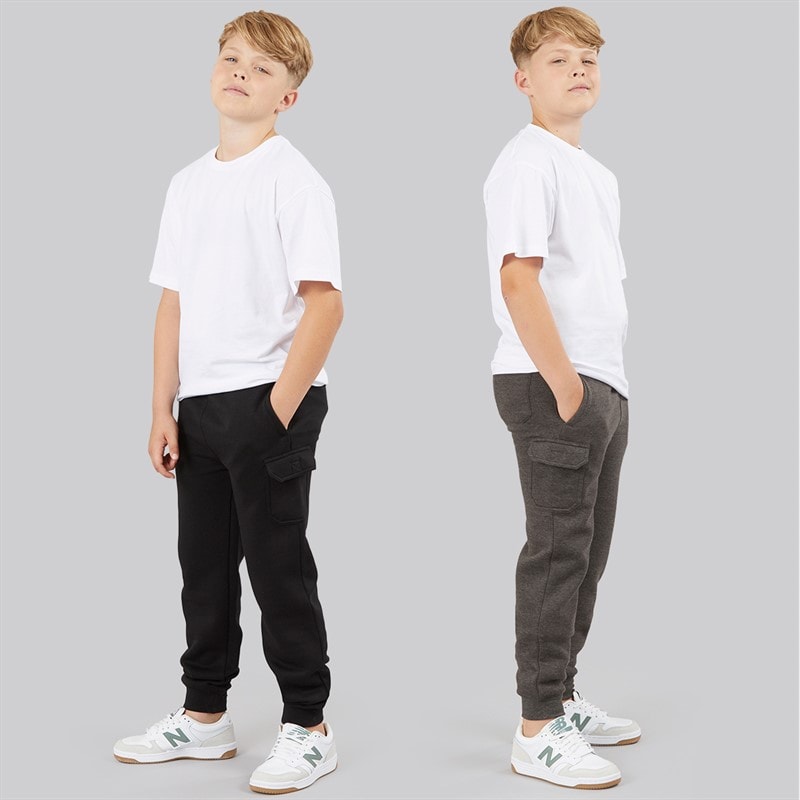 Boys Two Pack Cargo Joggers Black/Charcoal Marl - Image 3