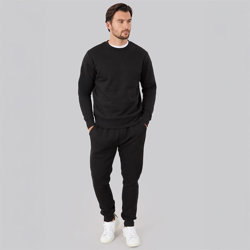 Mens Regular Fit Cuffed Fleece Joggers Black - Image 3