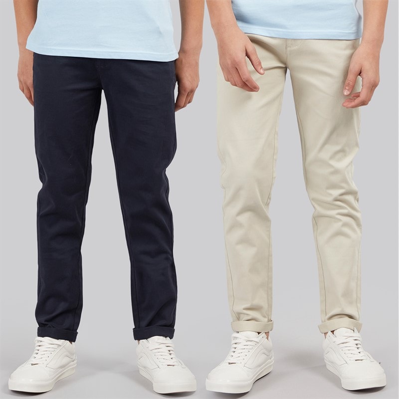 Boys Two Pack Chino Trousers Navy/Stone - Image 1