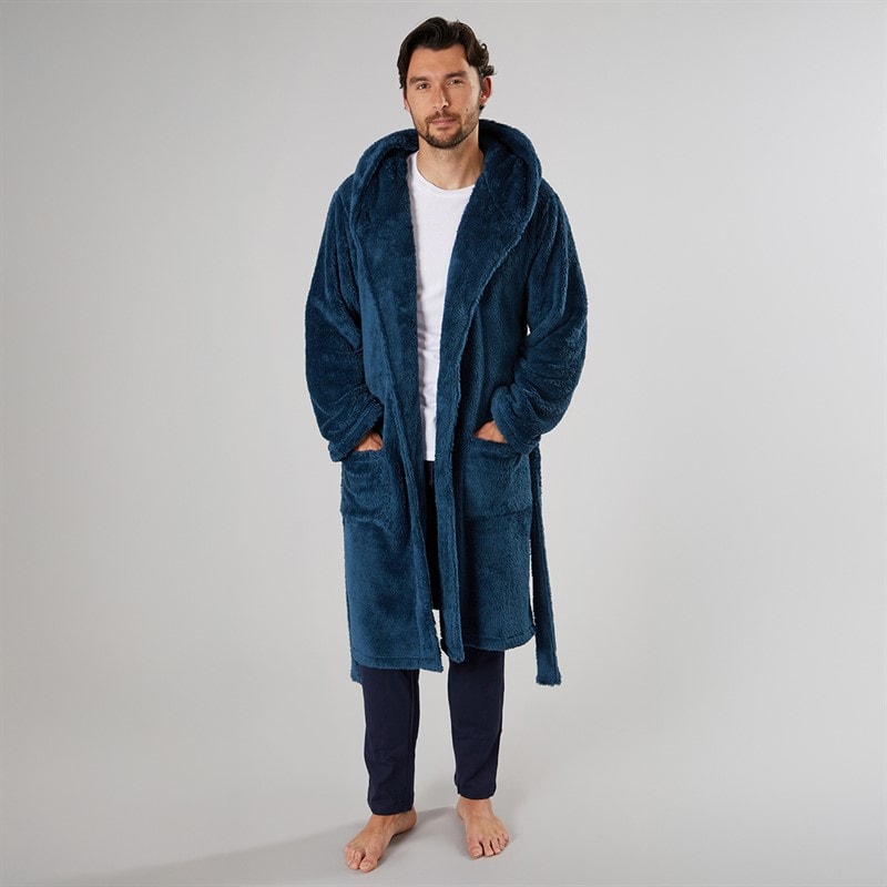 Mens Hooded Robe Petrol - Image 4