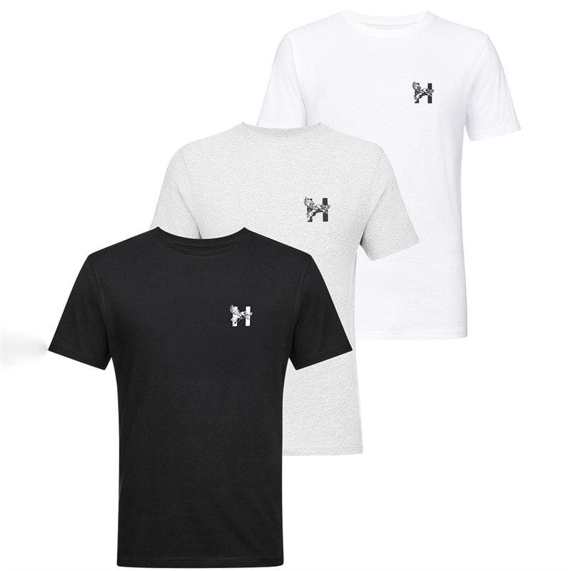Mens Triphen Three Pack T-Shirts Black/Grey Marl/White - Image 1