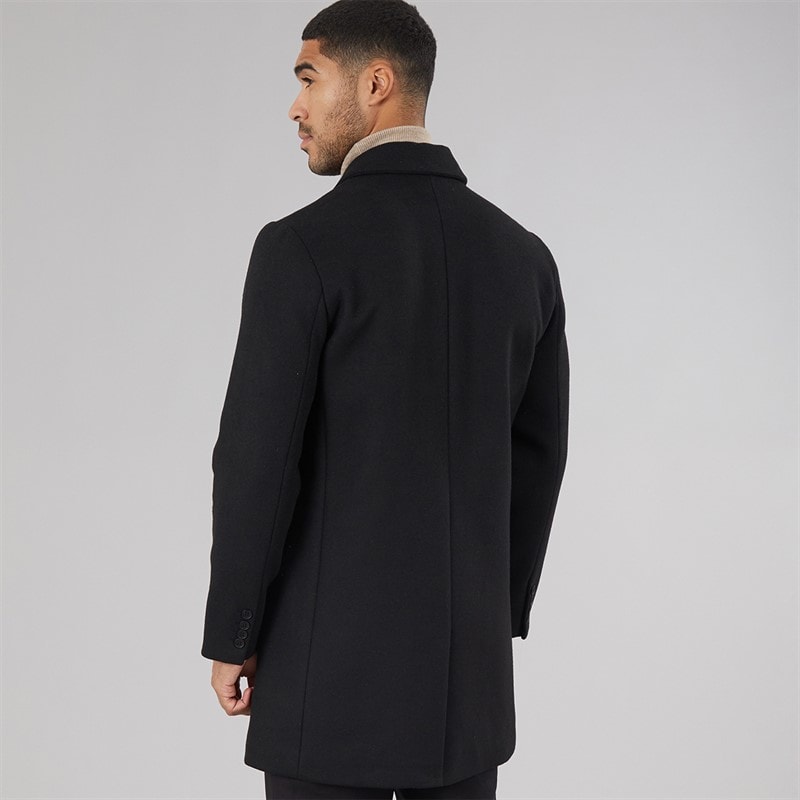 Mens SB Collar Wool Coat Black - Image 2