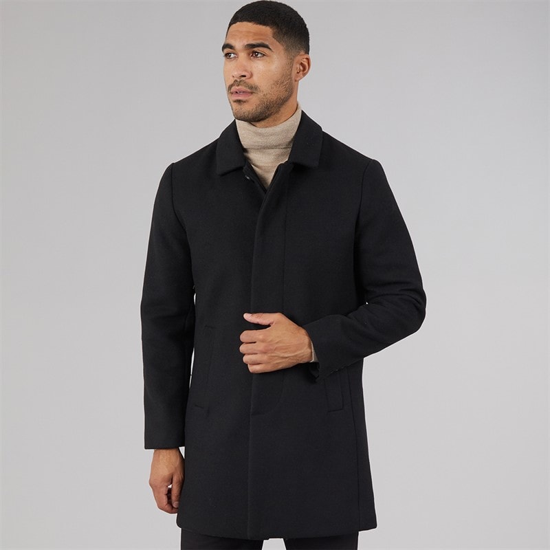 Mens SB Collar Wool Coat Black - Image 3