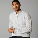 Mens 1/2 Zip Wool Jumper Ecru Mel