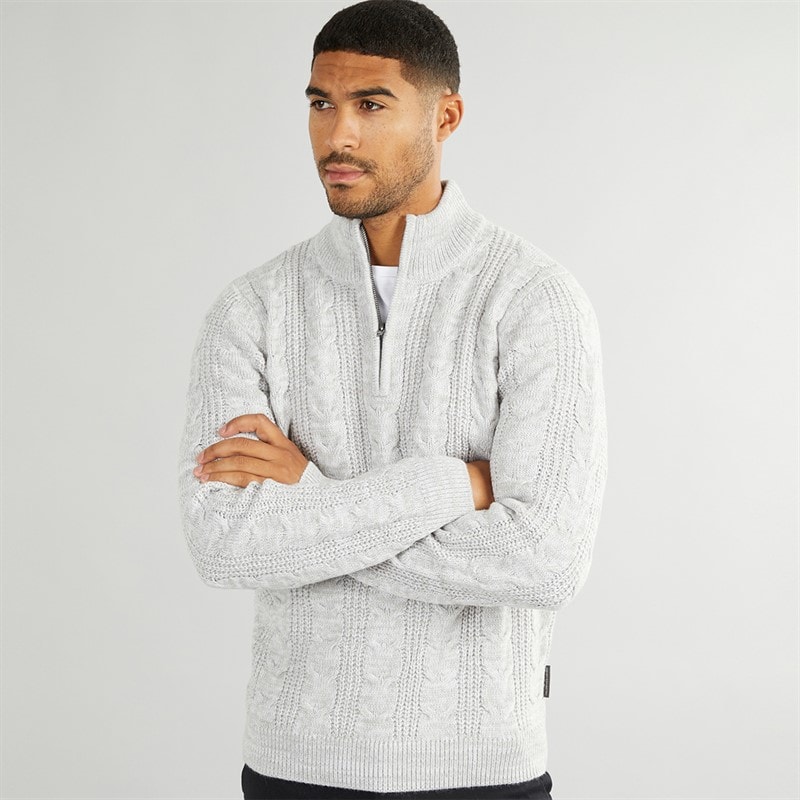 Mens 1/2 Zip Wool Jumper Ecru Mel - Image 2