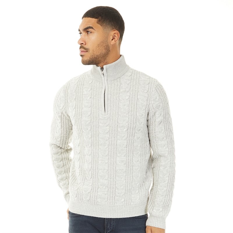 Mens 1/2 Zip Wool Jumper Ecru Mel - Image 5