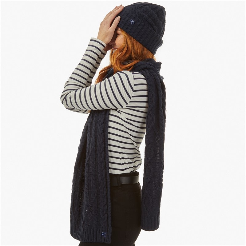 Womens Cable Scarf And Beanie Set Midnight/Paradise Blue - Image 2