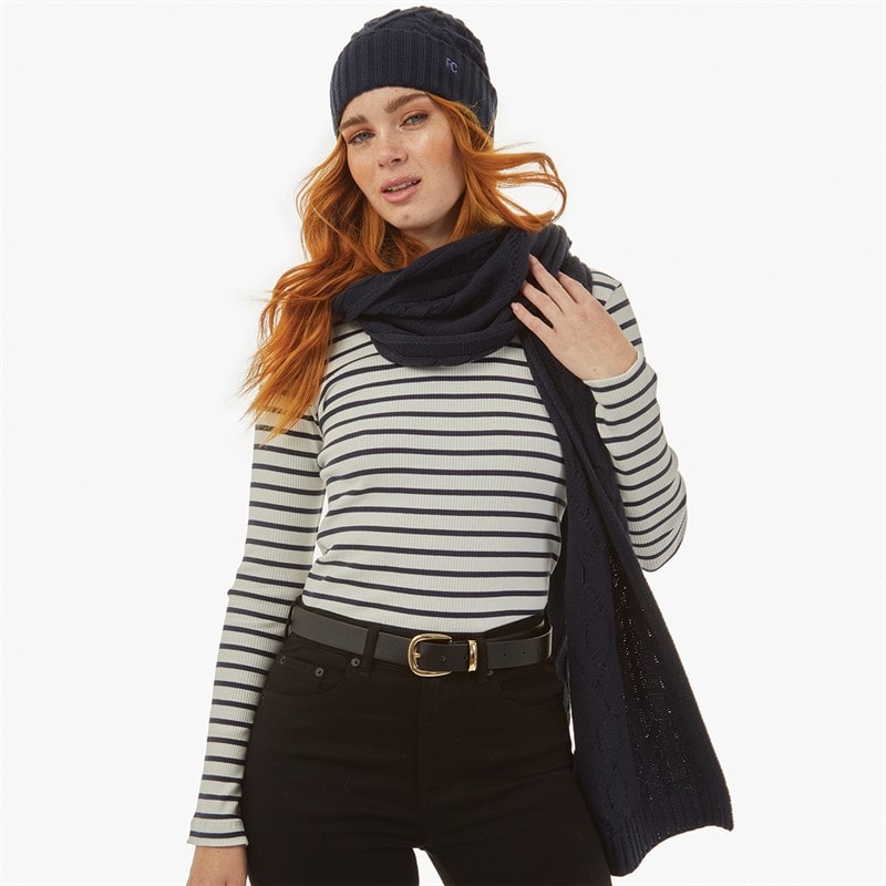 Womens Cable Scarf And Beanie Set Midnight/Paradise Blue - Image 3