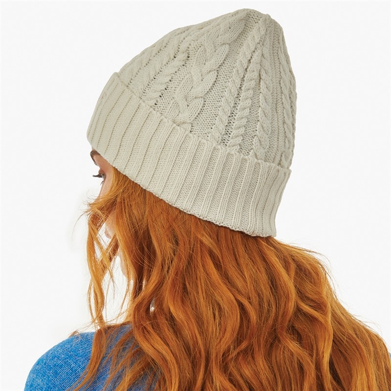Womens Cable Scarf And Beanie Set Winter White/Camel - Image 3