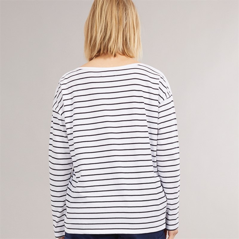 Womens Breton Stripe Long Sleeve T-Shirt White/Midnight - Image 2