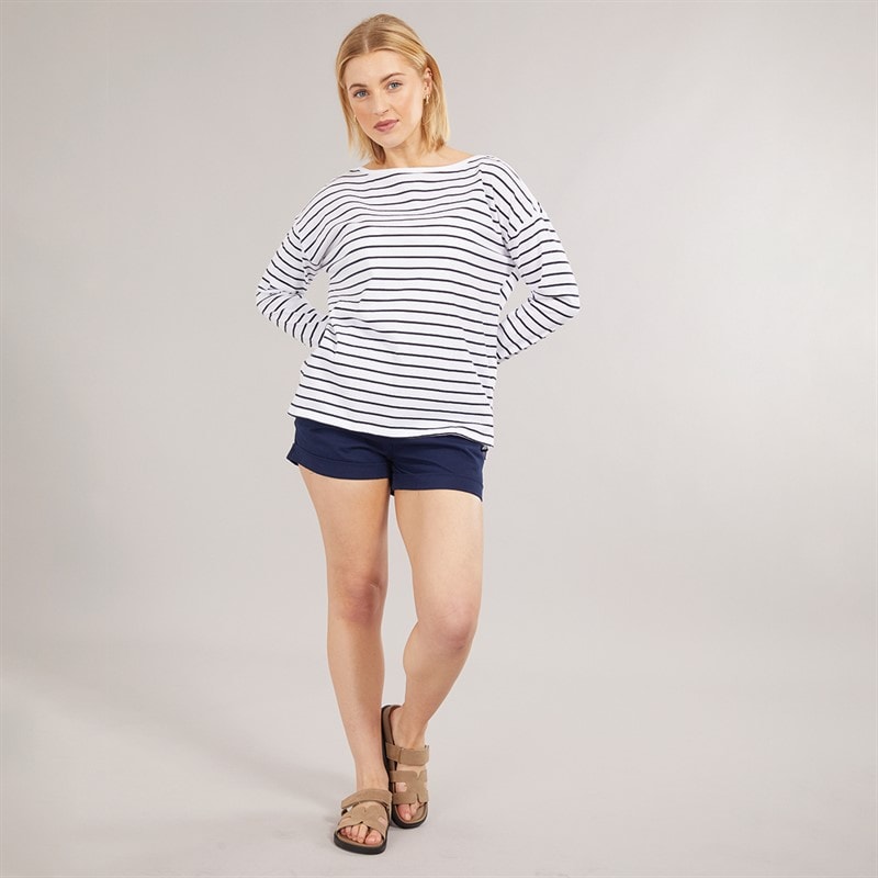 Womens Breton Stripe Long Sleeve T-Shirt White/Midnight - Image 3