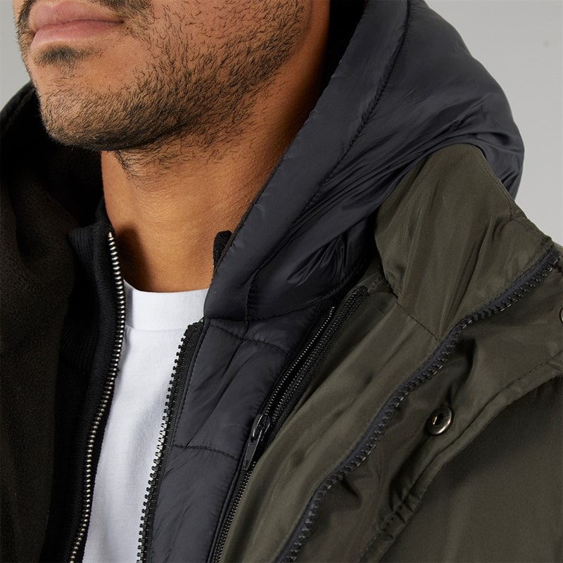 Mens Row Mid Fleece Jacket Khaki - Image 3