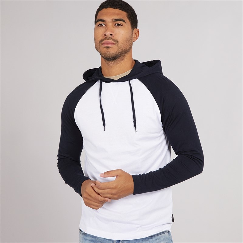 French Connection Mens Raglan Hooded Top White/Marine