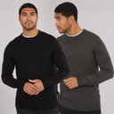 Mens Cash Two Pack Crew Neck Jumpers Multi 1 - Black/Charcoal Mel