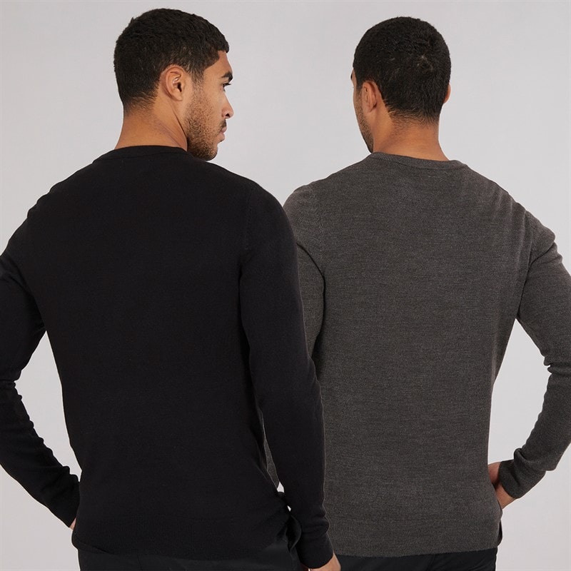 Mens Cash Two Pack Crew Neck Jumpers Multi 1 - Black/Charcoal Mel - Image 2