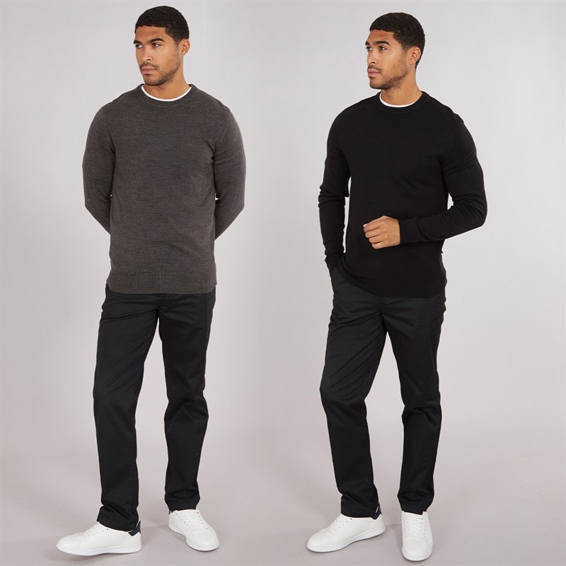 Mens Cash Two Pack Crew Neck Jumpers Multi 1 - Black/Charcoal Mel - Image 3