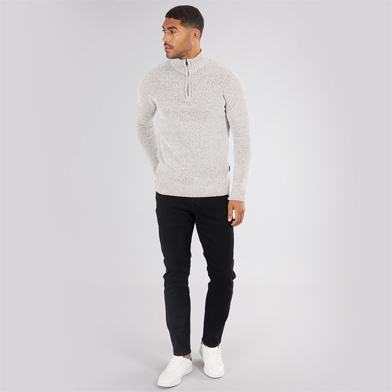 Mens 5 Chenille 1/2 Zip Jumper Light Grey Mel - Image 3