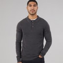 Mens Cash Long Sleeve Polo Shirt Charcoal Melange