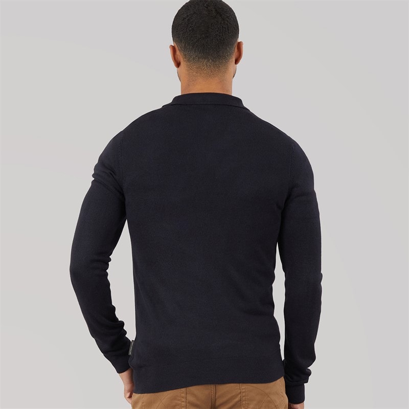 Mens Cash Long Sleeve Polo Shirt Marine - Image 2