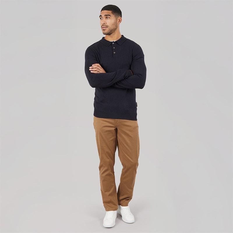 Mens Cash Long Sleeve Polo Shirt Marine - Image 3