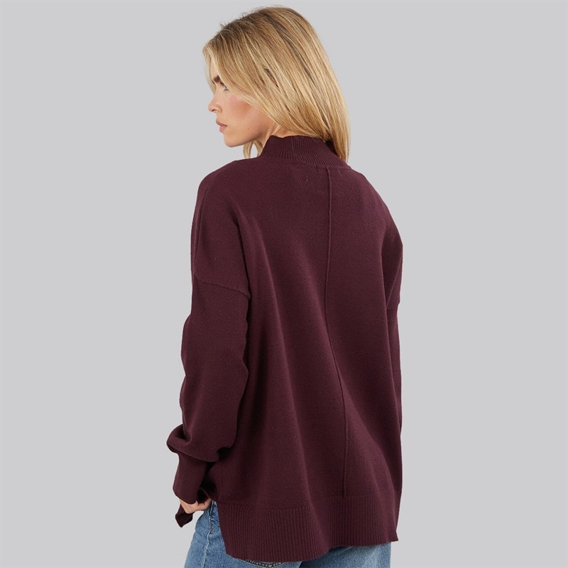 Womens Cosy Mock Centre Jumper Burgundy Red - Image 2