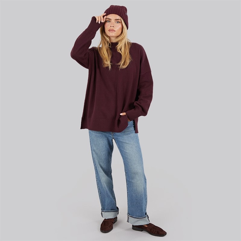 Womens Cosy Mock Centre Jumper Burgundy Red - Image 4