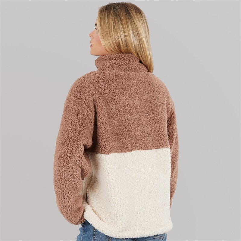 Womens Borg Block 1/2 Zip Fleece Mocha/Oatmeal - Image 2