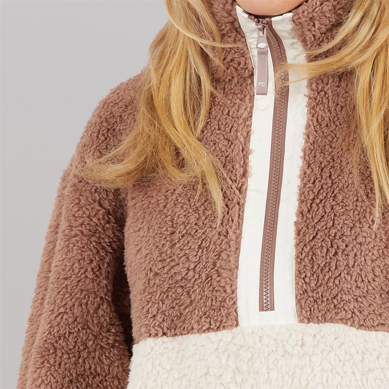 Womens Borg Block 1/2 Zip Fleece Mocha/Oatmeal - Image 3