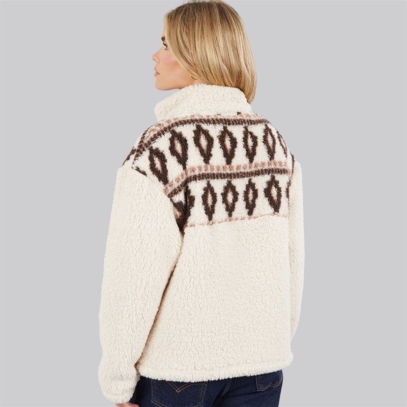 Womens Borg Fairisle Zip Fleece Oatmeal - Image 2