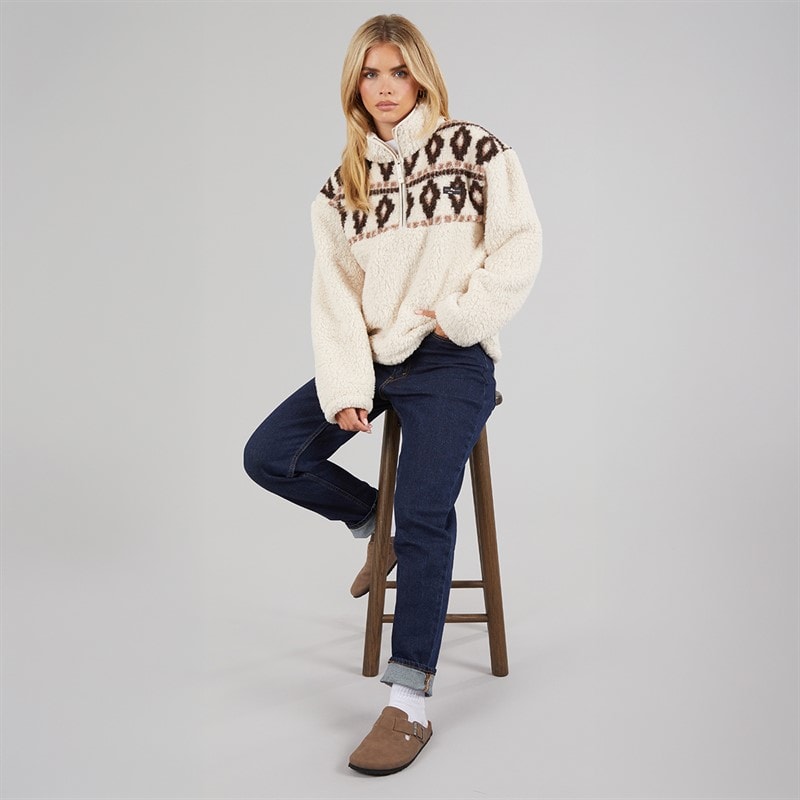 Womens Borg Fairisle Zip Fleece Oatmeal - Image 4