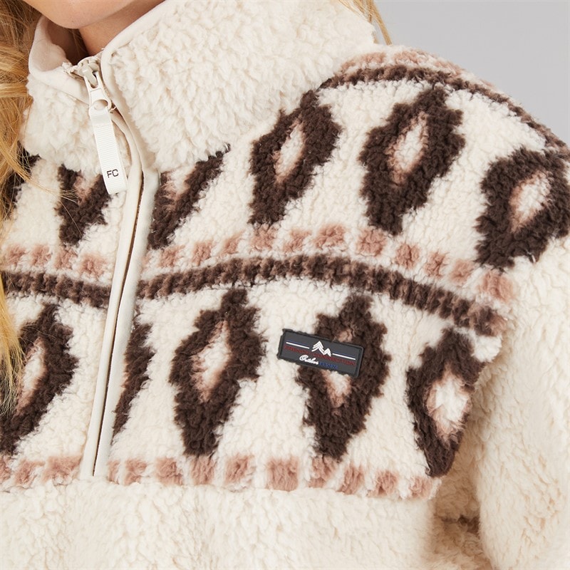 Womens Borg Fairisle Zip Fleece Oatmeal - Image 5