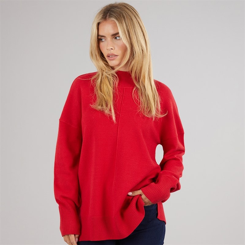 Womens Cosy Mock Centre Jumper True Red - Image 3