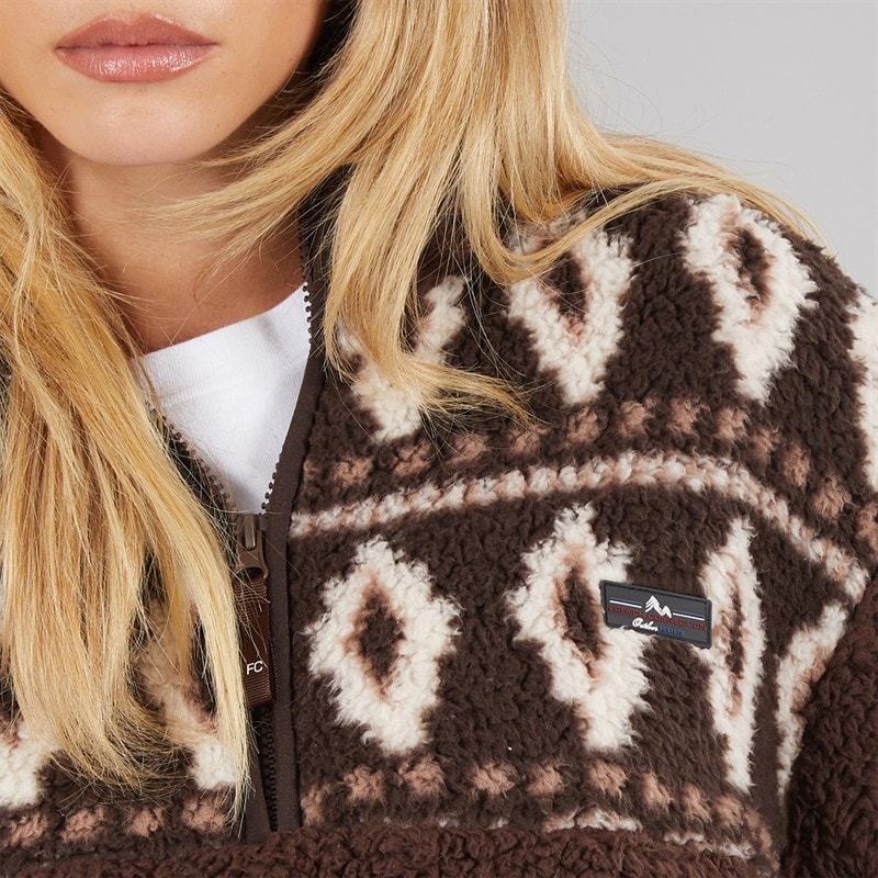 Womens Borg Fairisle Zip Fleece Chocolate - Image 5