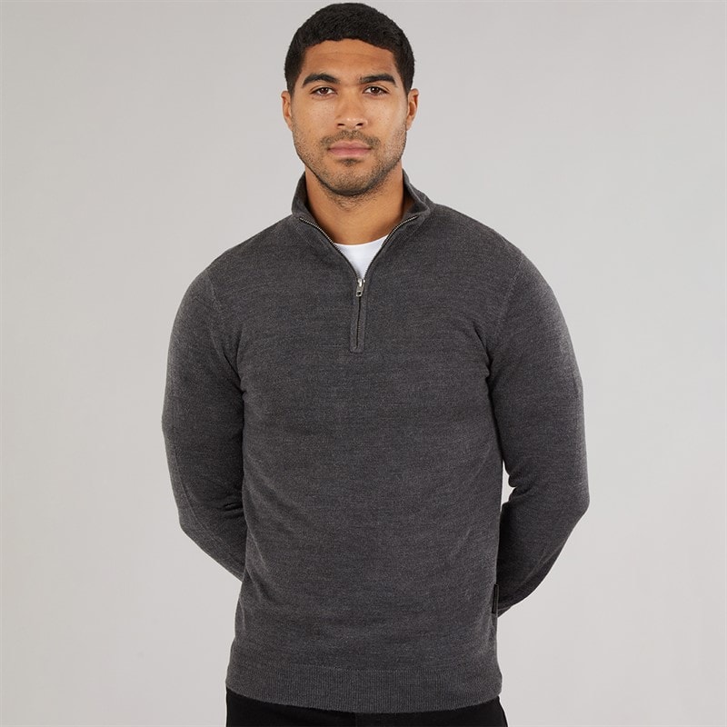 Mens Cash Half Zip Jumper Charcoal Mel - Image 1